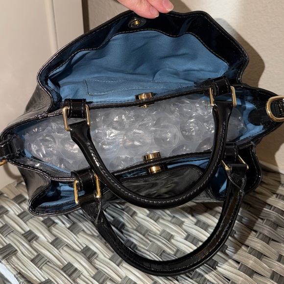 Dooney & Bourke Black Patent Leather Shoulder/Crossbody Satchel with Blue Lining - Picture 11 of 16